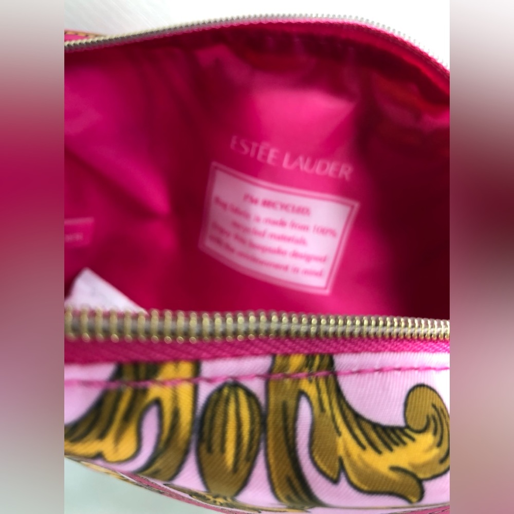 Estee Lauder Pink with rope and tassel design 10 x 2 x 5 zip top cosmetic bag - Picture 12 of 14